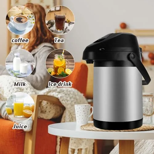 101 Oz (3L) Airpot Coffee Carafe with Pump, Portable Stainless Steel Double-wall Insulated Thermal Carafe Dispenser, 12 Hour Heat 24 Hour Cold Retention