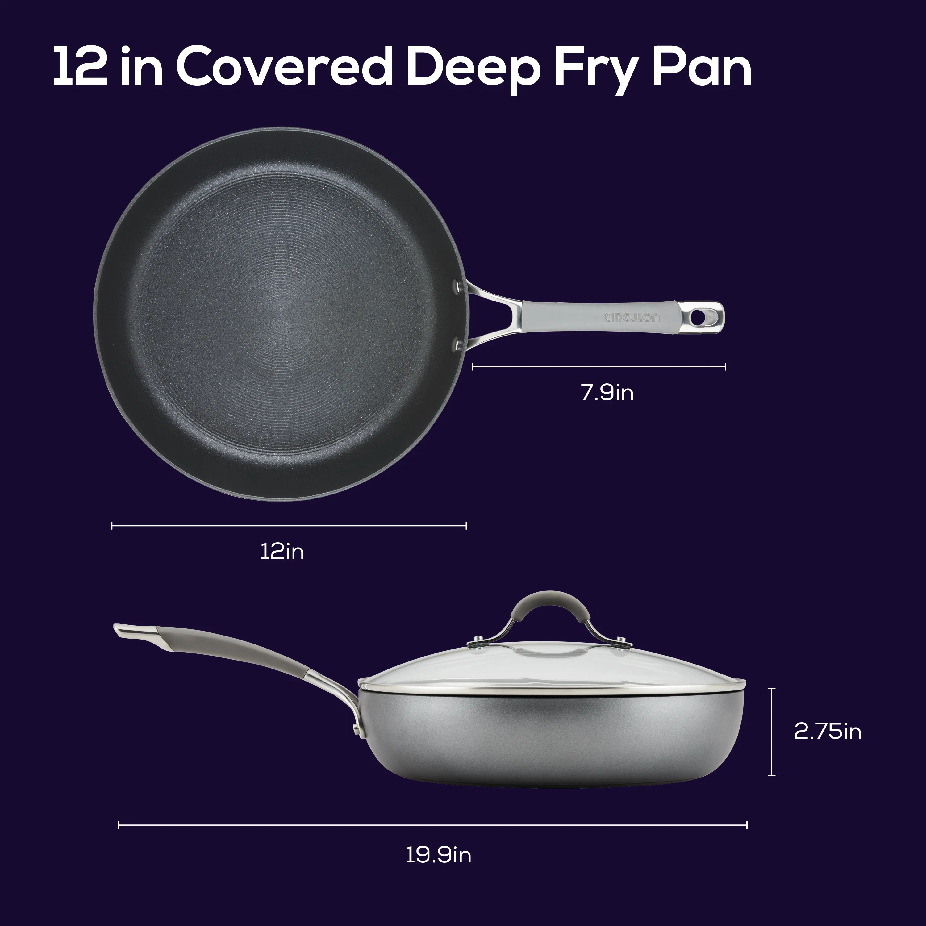 12-Inch Nonstick Deep Frying Pan with Lid