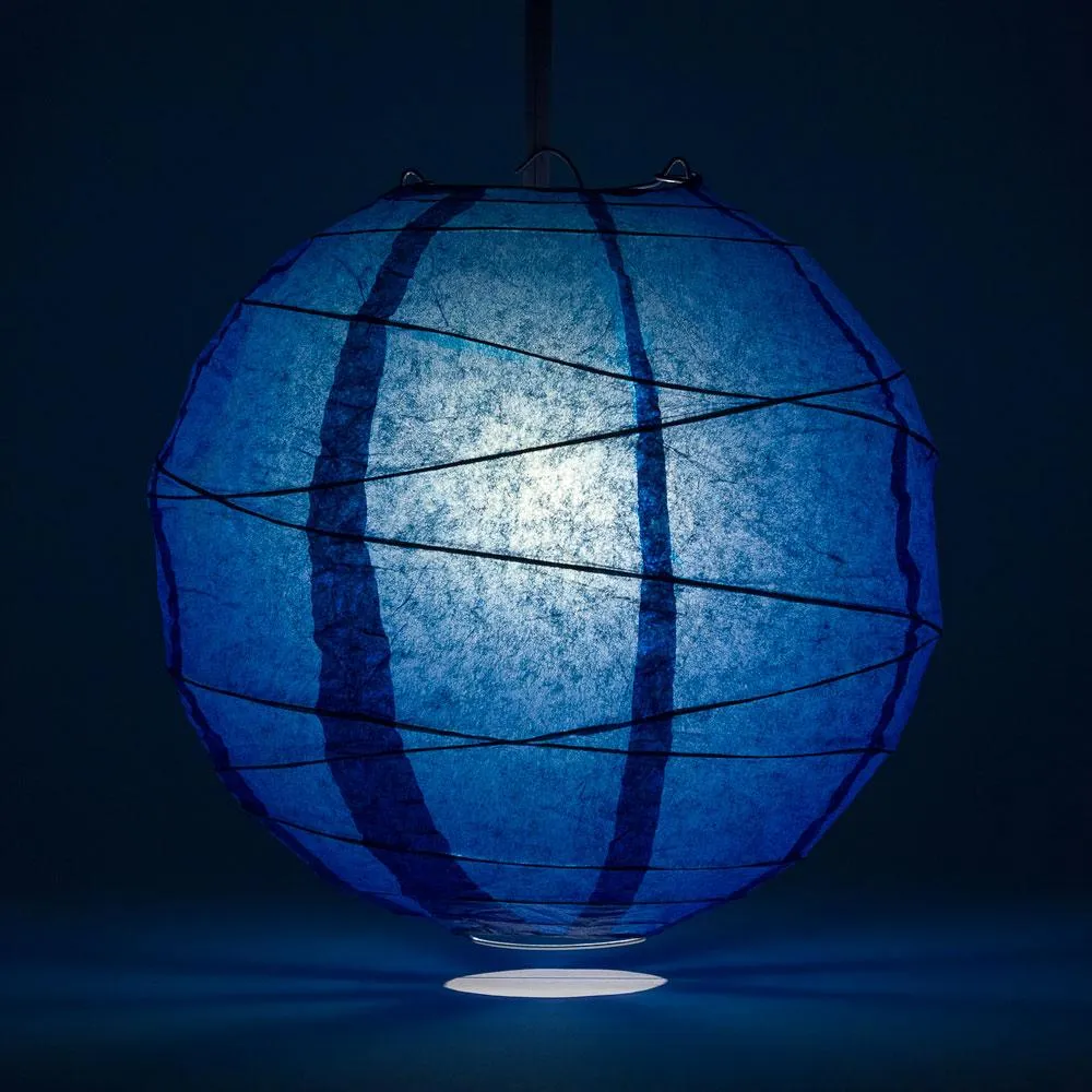 12" Navy Blue Round Paper Lantern, Crisscross Ribbing, Chinese Hanging Wedding & Party Decoration