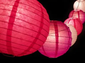 12" Valentine's Day Pink Mix Paper Lantern LED String Light COMBO Kit (21 FT, EXPANDABLE, White Cord)