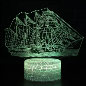 16 Colors Remote 3D LED Night Light Sailboat Action Figure 7 Colors Touch Optical Illusion Table Lamp