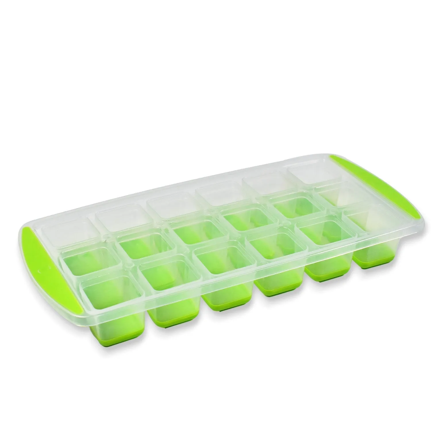 18 Cavity Pop Up Ice Cube Tray Easy Release Flexible Silicone Bottom Ice Tray , Stackable Ice tray, 100% BPA Free, Food Grade for Freezer