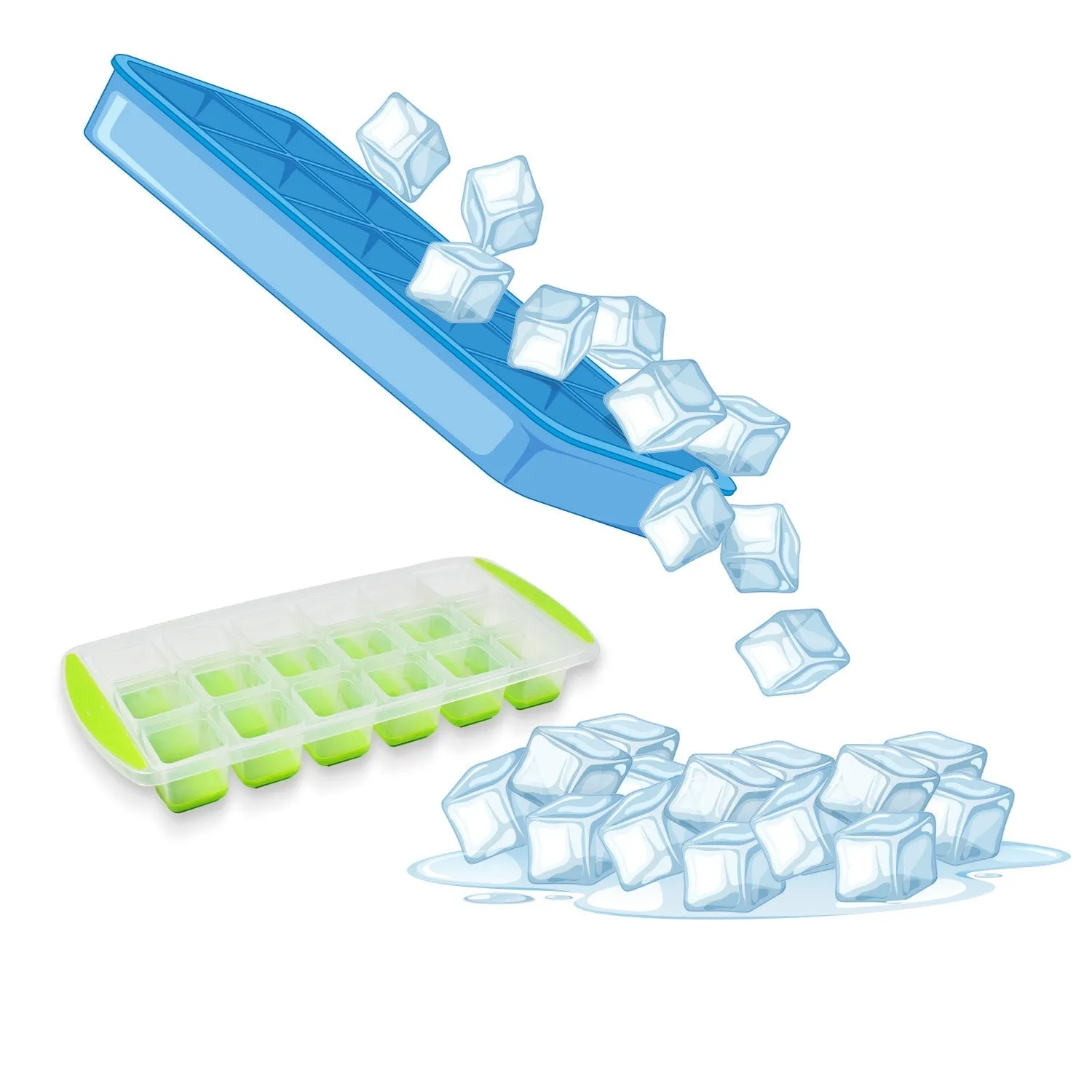 18 Cavity Pop Up Ice Cube Tray Easy Release Flexible Silicone Bottom Ice Tray , Stackable Ice tray, 100% BPA Free, Food Grade for Freezer