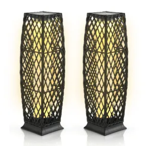 2 Pieces Solar-Powered Diamond Wicker Floor Lamps with Auto LED Light-Black