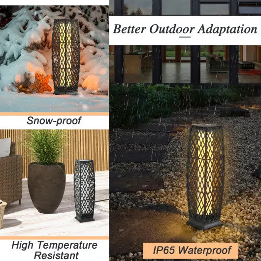 2 Pieces Solar-Powered Diamond Wicker Floor Lamps with Auto LED Light-Black