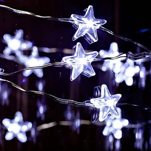 20 Battery Operated LED Stars on a Copper Wire (White Stars)