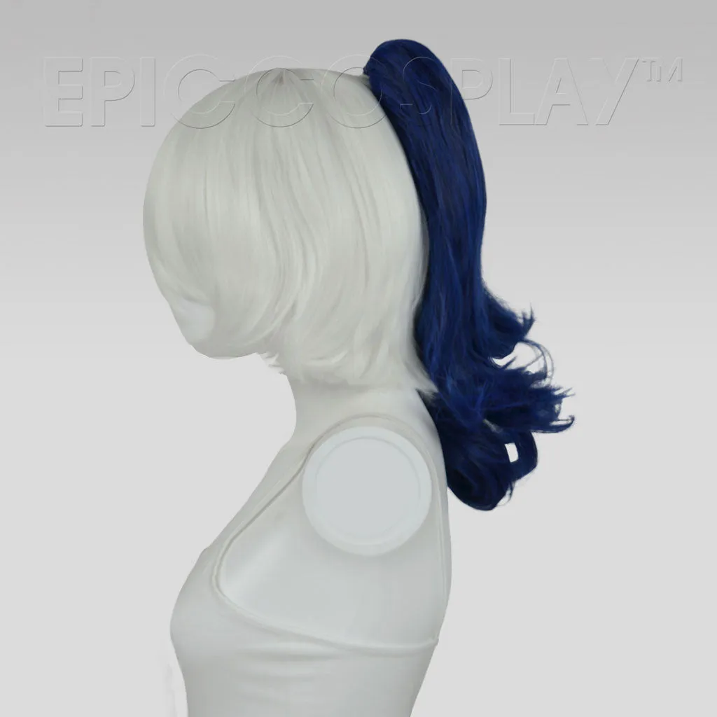 20" Blue Black Fusion Wavy Curly Ponytail Clipon