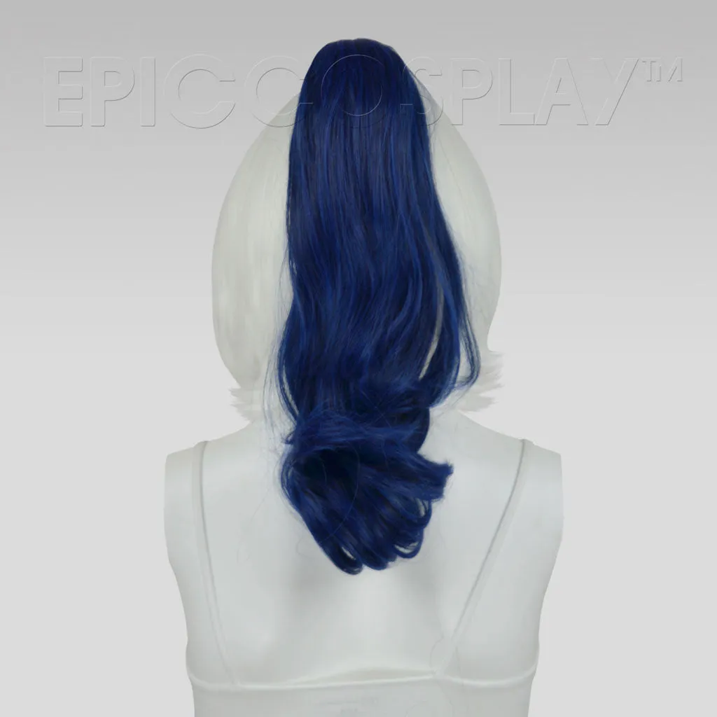 20" Blue Black Fusion Wavy Curly Ponytail Clipon