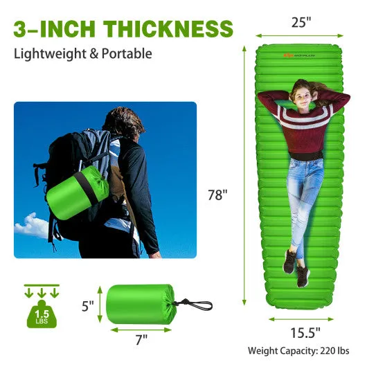 3 Inch Thick Inflatable Waterproof Camping Sleeping Pad-Green