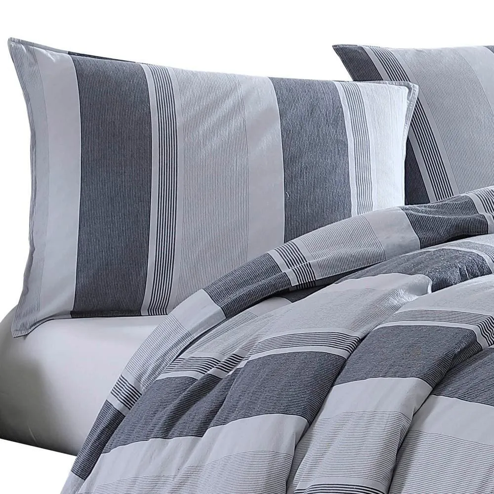 3 Piece King Comforter Set with Broad Stripes, Gray By Casagear Home