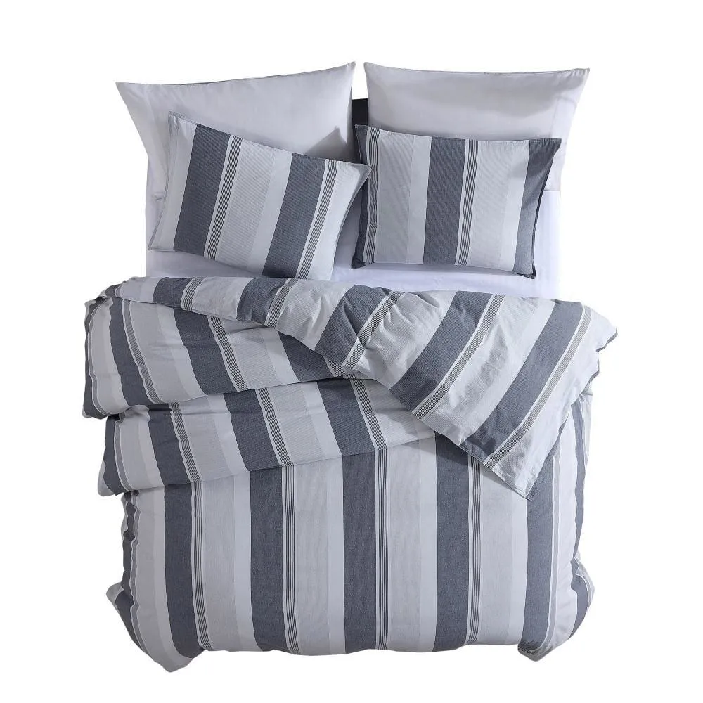 3 Piece King Comforter Set with Broad Stripes, Gray By Casagear Home