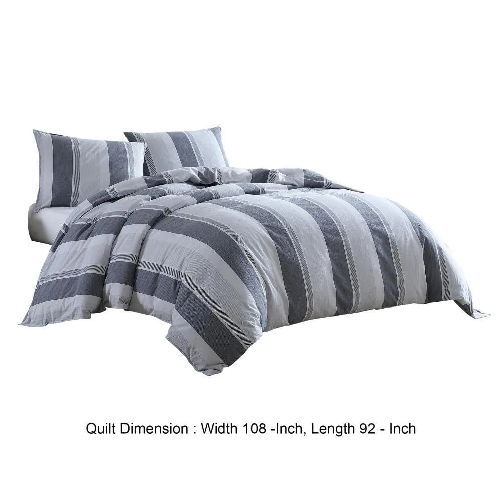 3 Piece King Comforter Set with Broad Stripes, Gray By Casagear Home