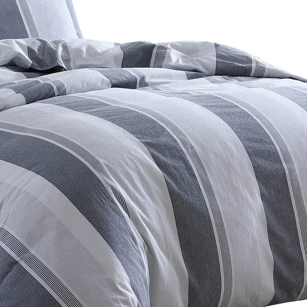 3 Piece King Comforter Set with Broad Stripes, Gray By Casagear Home