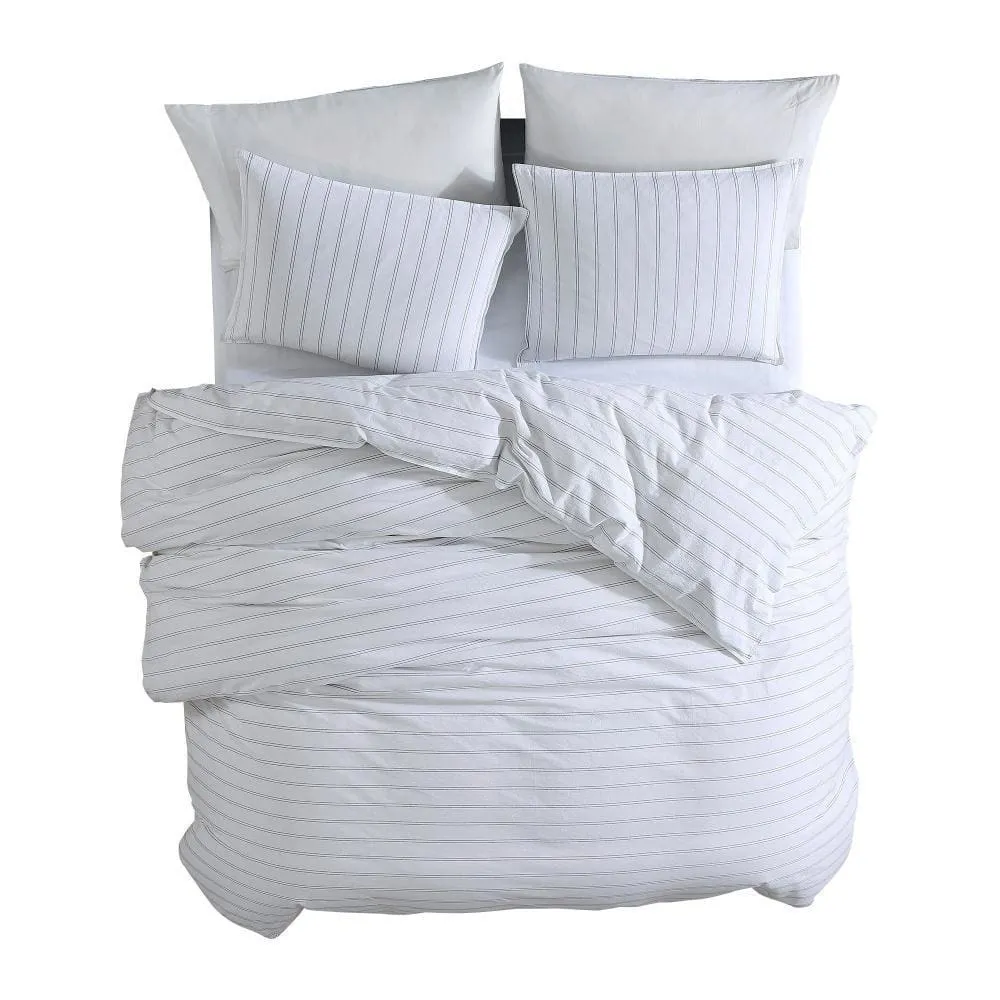 3 Piece King Comforter Set with Pinstripe Pattern, White and Black By Casagear Home