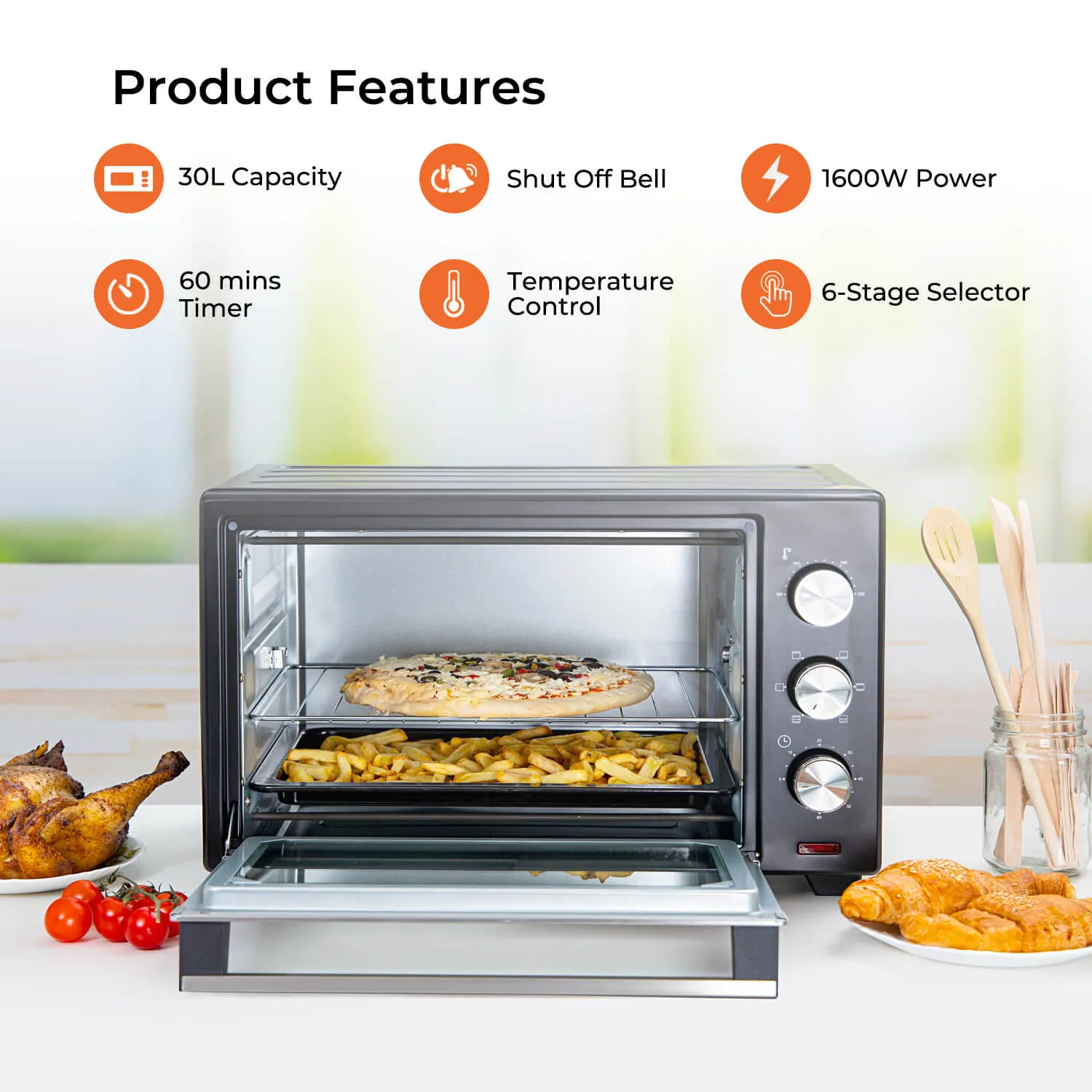 30L Electric Mini Oven and Grill Cooker With Rotisserie