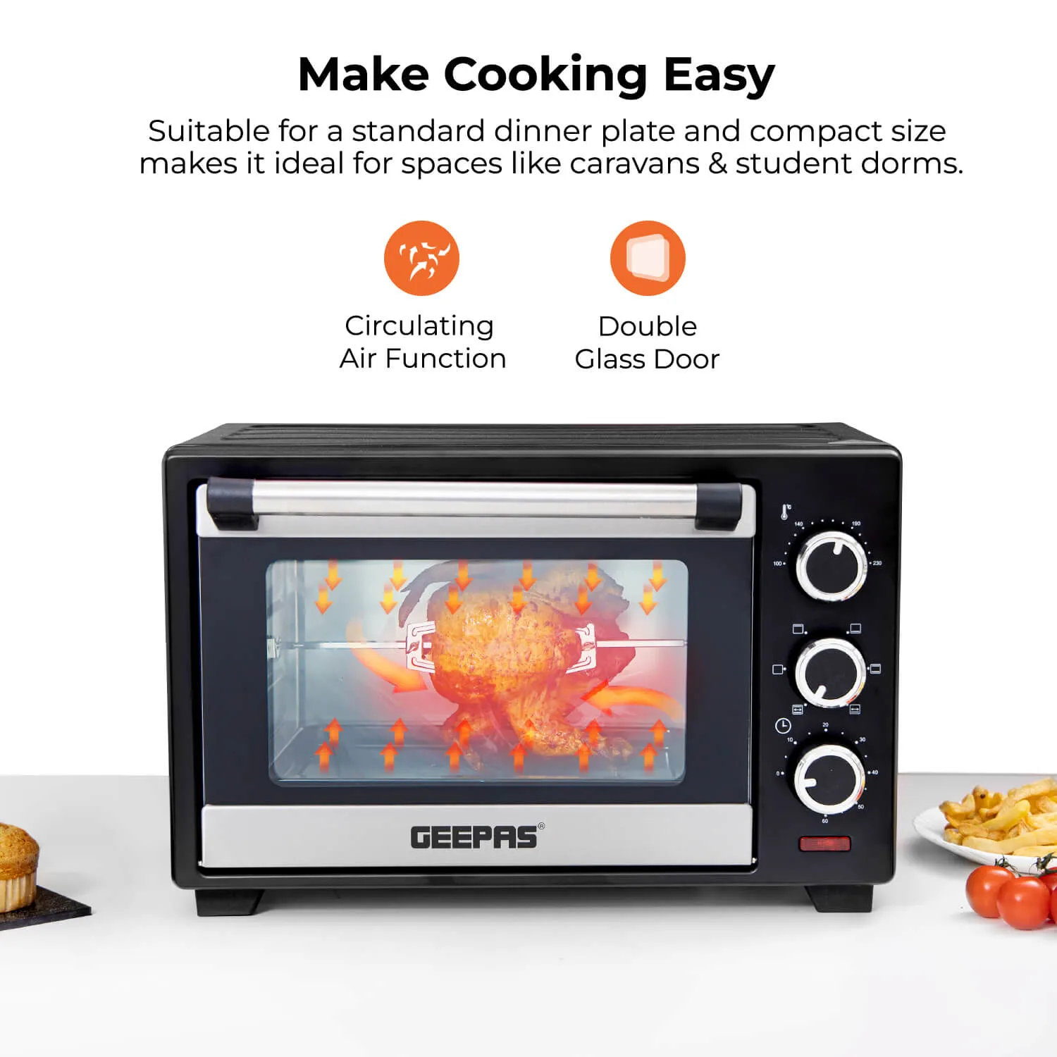 30L Electric Mini Oven and Grill Cooker With Rotisserie