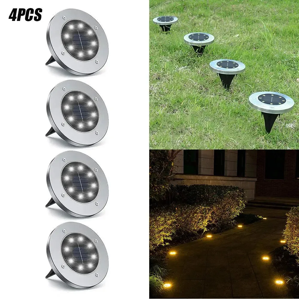 4/8 LEDs Solar Powered Buried Light Outdoor Pathway Garden Decking