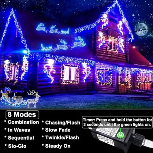 66ft Icicle Lights for Outside, Red and Green Christmas Lights Outdoor Indoor, 640 LED Twinkle String Lights with 120 Drops, Clear Wire Short Curtain Lights for Thanksgiving Room Home Wall Bedroom