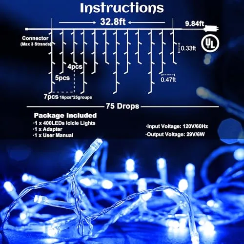 66ft Icicle Lights for Outside, Red and Green Christmas Lights Outdoor Indoor, 640 LED Twinkle String Lights with 120 Drops, Clear Wire Short Curtain Lights for Thanksgiving Room Home Wall Bedroom