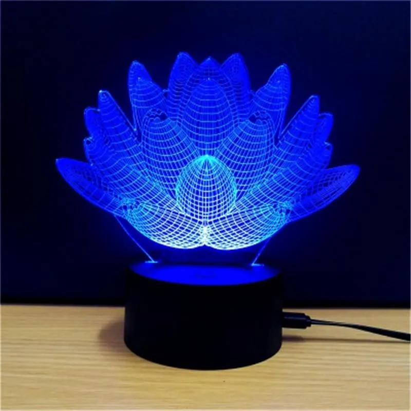 7 Color Changing Touch Lotus 3D Colorful Night Light Strange Stereoscopic Visual Illusion LED Lamp