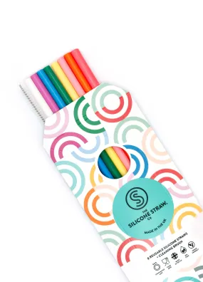 8 colourful silicone straws and cleaning brush