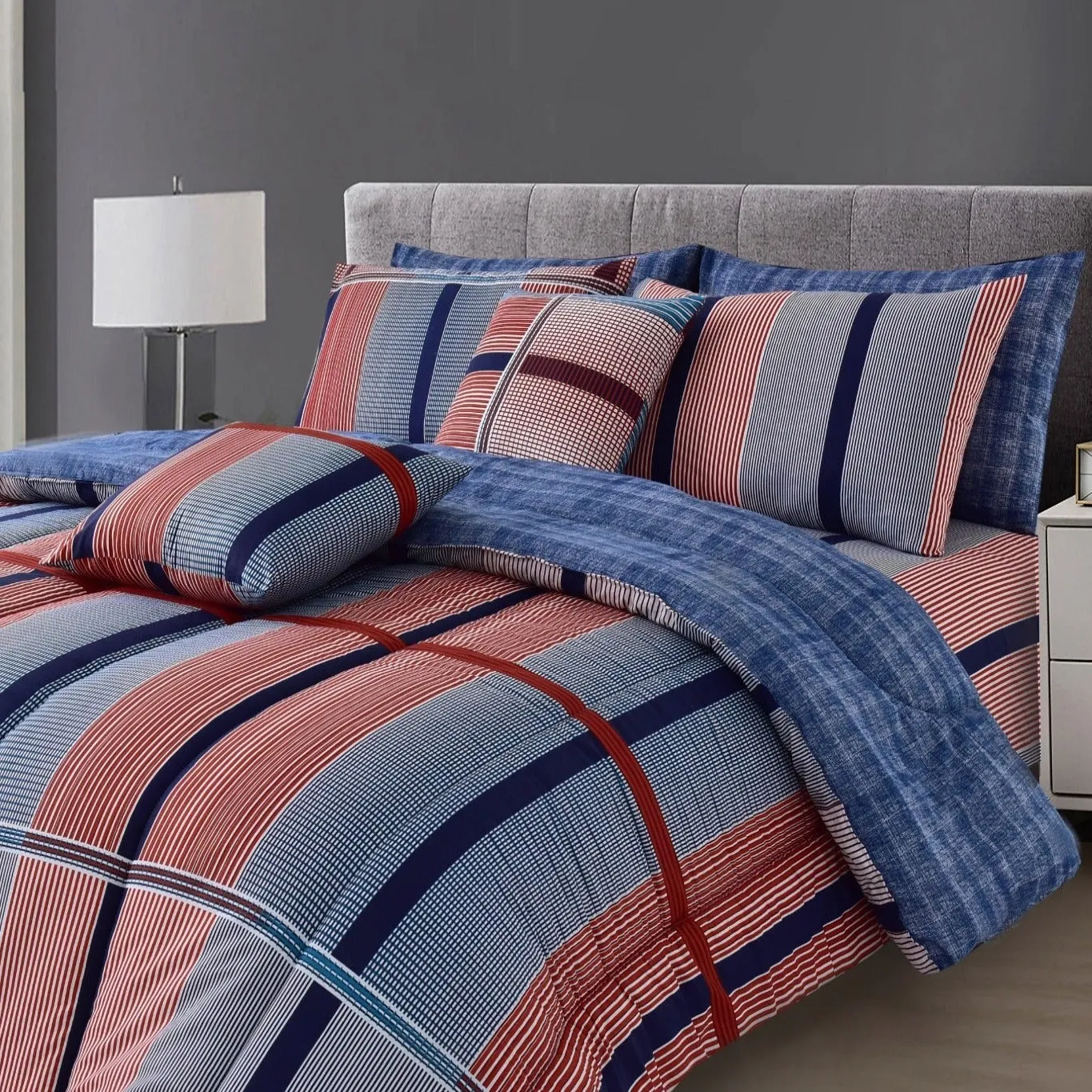 8 PCs Winter Comforter Set-Multi Lines