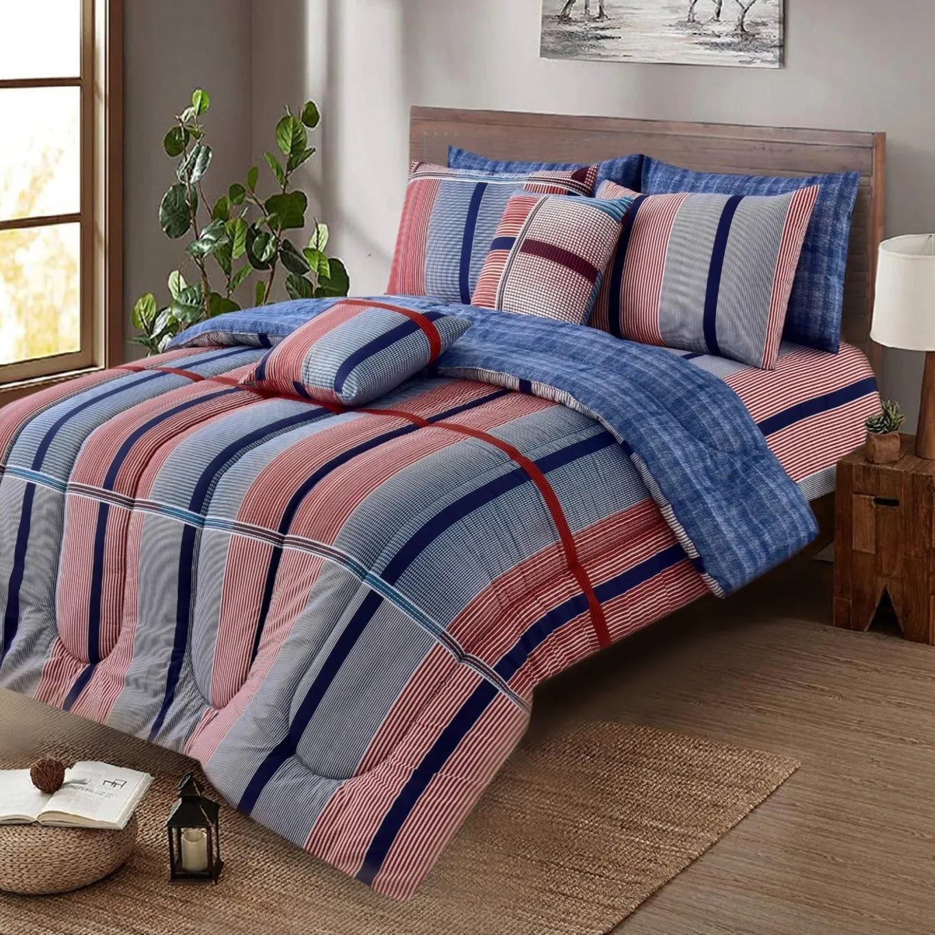 8 PCs Winter Comforter Set-Multi Lines