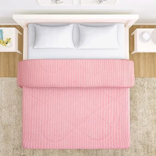 AC Comforter and Bedding Set for Double Bed, Flamingo Pink Zig Zag