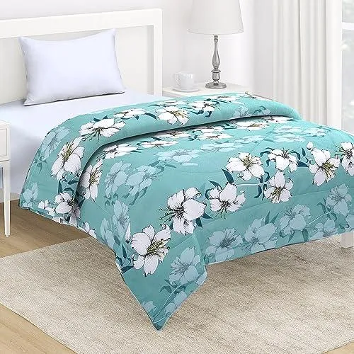 AC Comforter and Bedding Set for Single Bed, Hibiscus Floral Turquoise