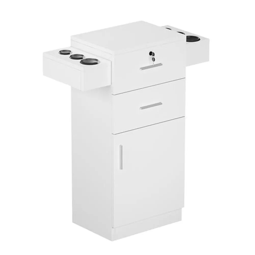 AMYOVE Salon Locker Cabinet Storage Cart Hair Dryer Rack Drawer White