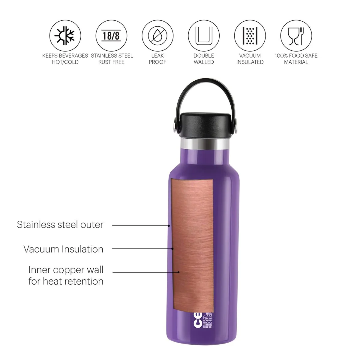 Aqua Bliss Flask, Vacusteel Water Bottle, 600ml