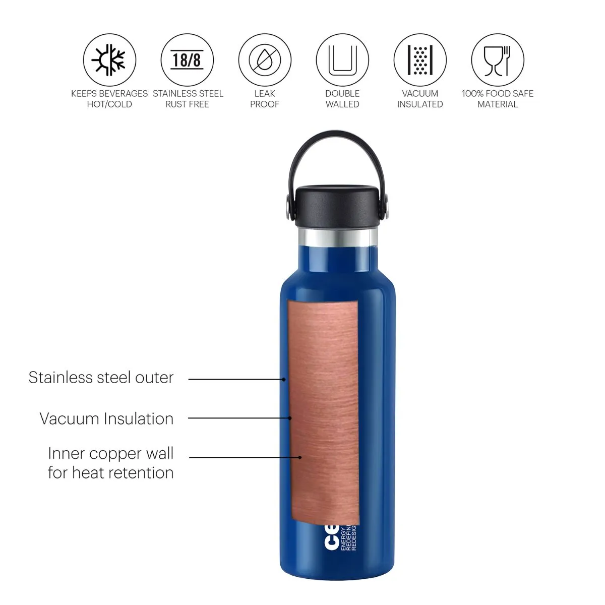 Aqua Bliss Flask, Vacusteel Water Bottle, 800ml