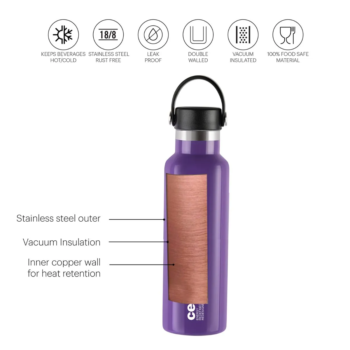 Aqua Bliss Flask, Vacusteel Water Bottle, 800ml