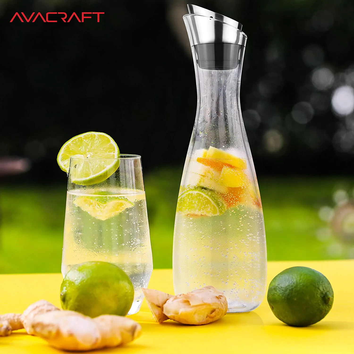 AVACRAFT Glass Carafe, Strong 3mm Thick, Hot and Cold Water Glass Pitcher with Lid and Spout, Hand Crafted, Juice Jar, 40 Oz