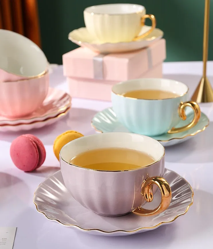 Beautiful British Tea Cups, Creative Bone China Porcelain Tea Cup Set, Elegant Macaroon Ceramic Coffee Cups, Unique Tea Cups and Saucers in Gift Box as Birthday Gift