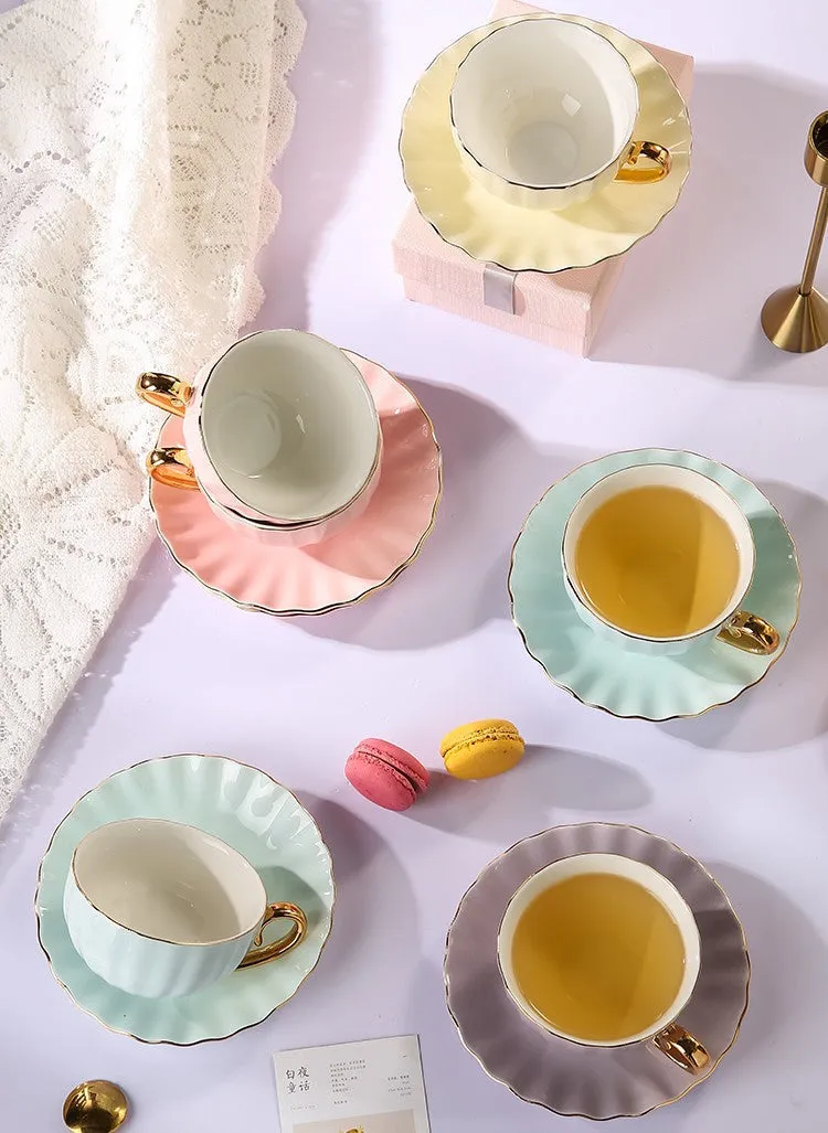 Beautiful British Tea Cups, Creative Bone China Porcelain Tea Cup Set, Elegant Macaroon Ceramic Coffee Cups, Unique Tea Cups and Saucers in Gift Box as Birthday Gift