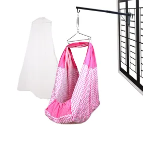 Beetot New Born Baby Swing Cradle (Jhula) Set | Cradle Swing, Mosquito Net, Spring, Triangle Hanger, Window Hanger | Weight Capacity Up To 20Kg | Age From 0-12 Months | Jhula (Pink) - Cotton