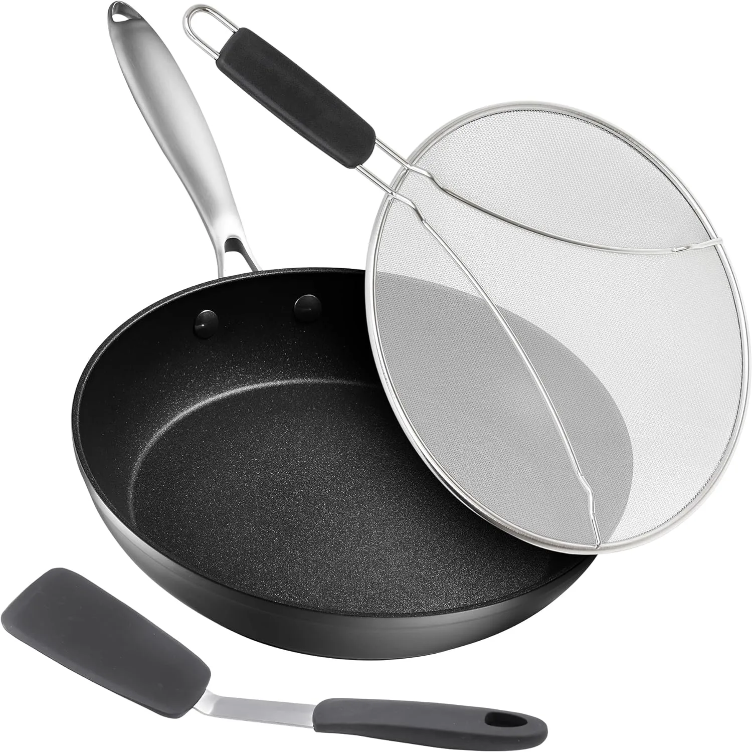 Belwares Lightweight Aluminum 10" Non Stick Frying Pan with Lid Splatter Screen & Spatula