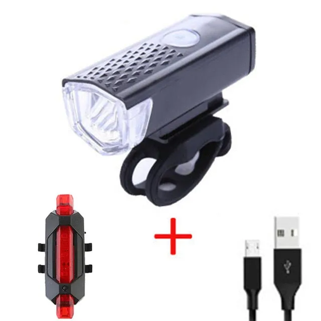 Bike Light USB LED Rechargeable Set Mountain Cycle Front Back Headlight