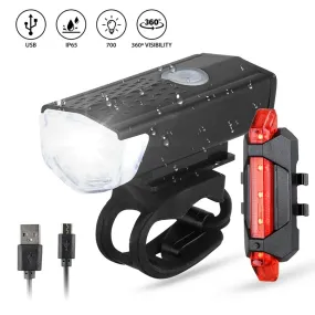 Bike Light USB LED Rechargeable Set Mountain Cycle Front Back Headlight