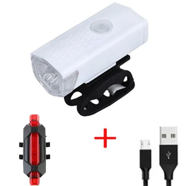 Bike Light USB LED Rechargeable Set Mountain Cycle Front Back Headlight