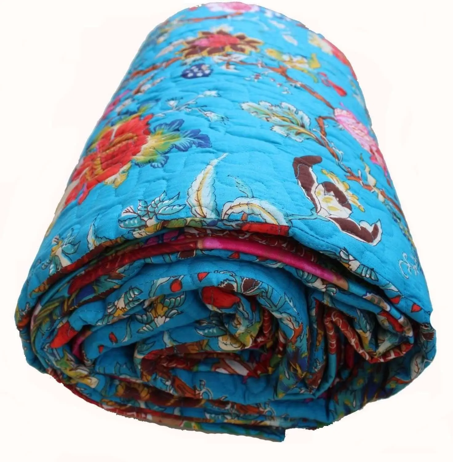 Blue Floral Reversible Cotton Quilt