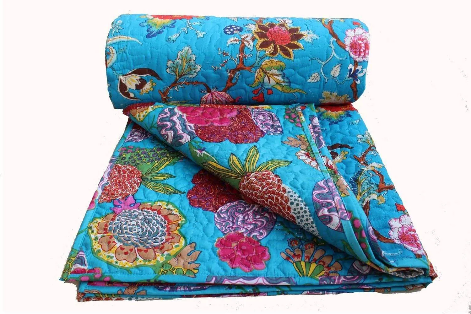 Blue Floral Reversible Cotton Quilt