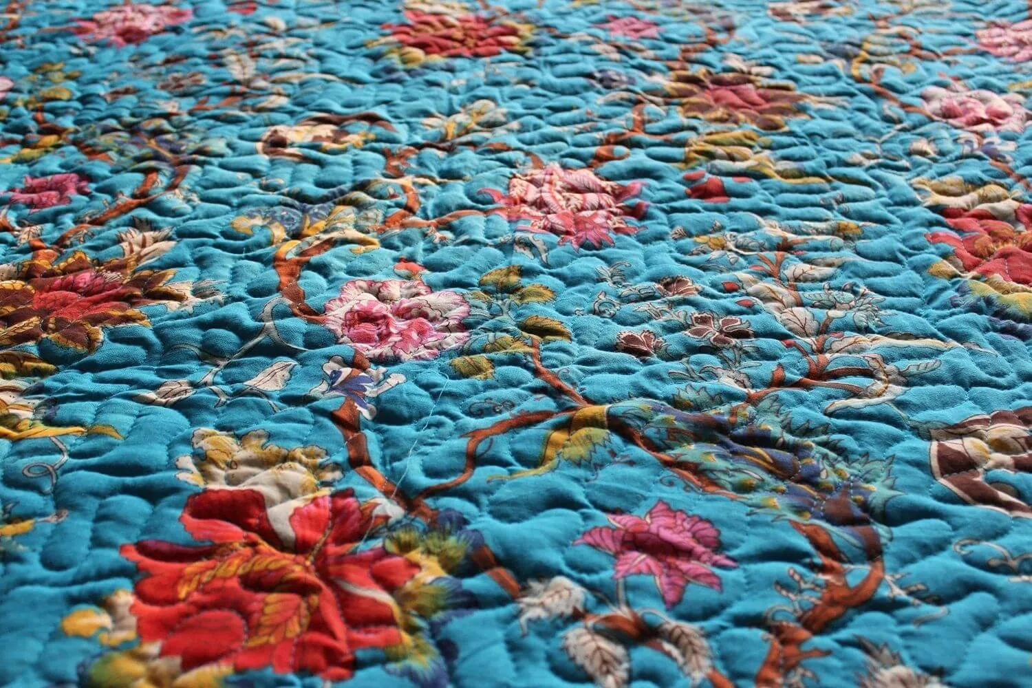 Blue Floral Reversible Cotton Quilt