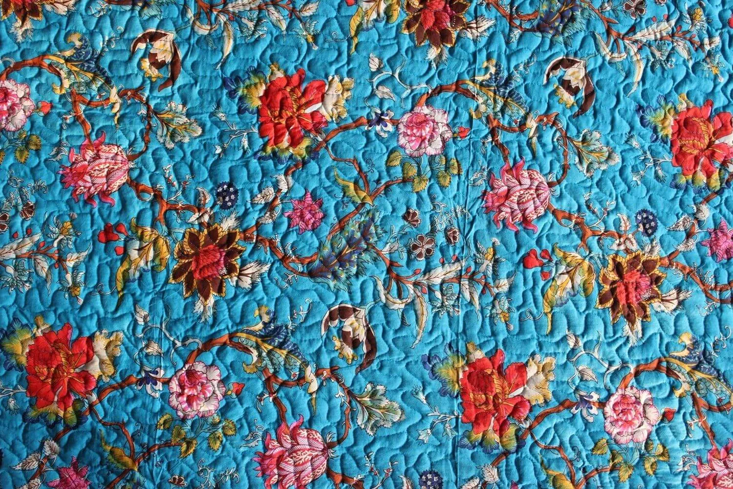 Blue Floral Reversible Cotton Quilt