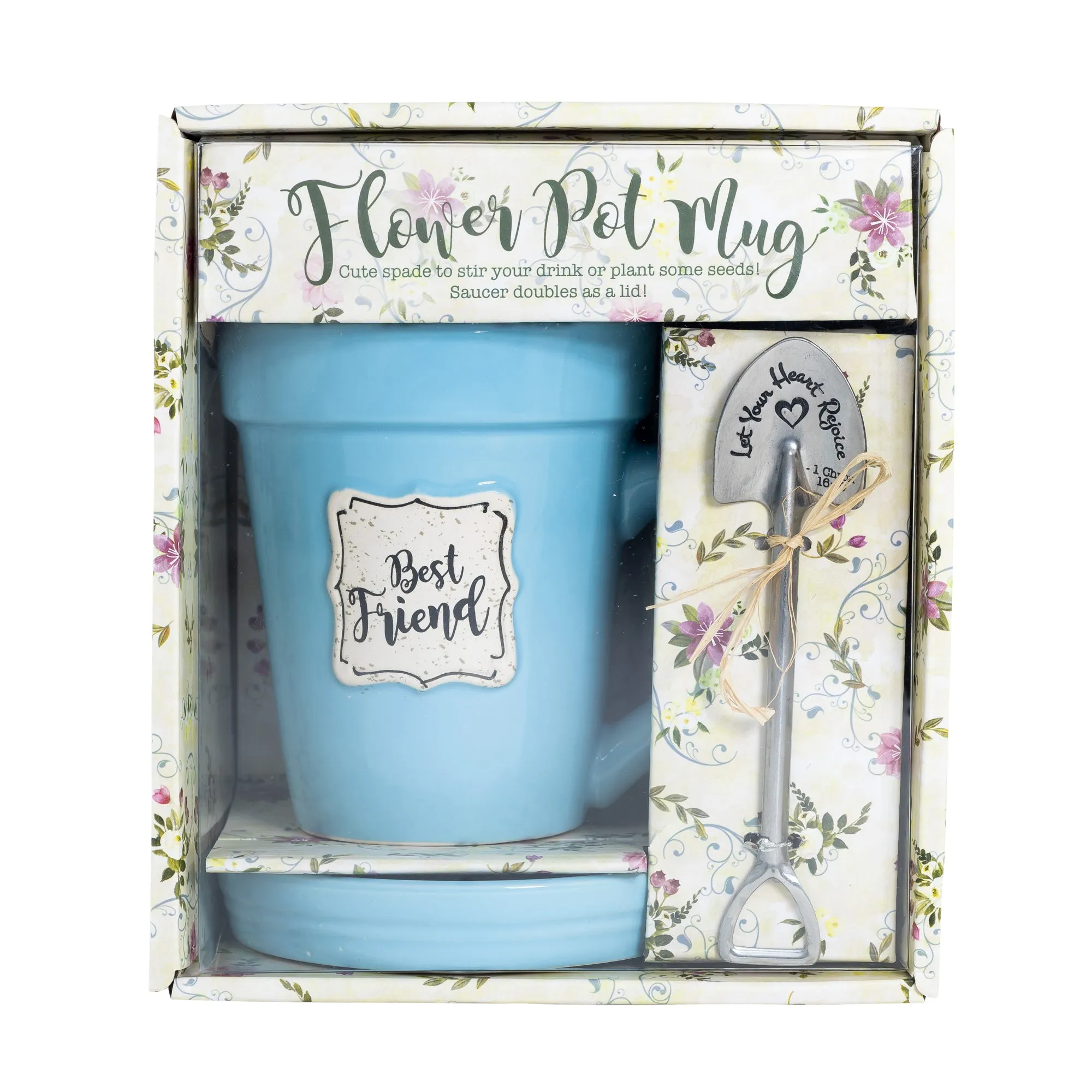 Blue Flower Pot Mug w/Scripture - “Best Friend”