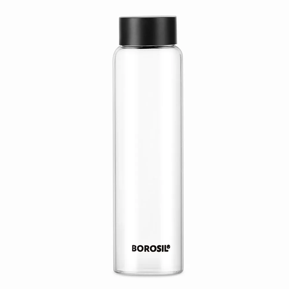 Borosil Crysto Wide Glass Bottle 1.0 L w Black Lid