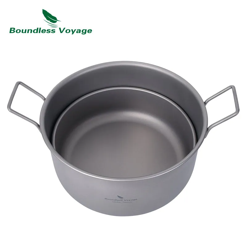 Boundless Voyage Multifunctional Titanium Steamer Soup Pot Frying Pan Set with Lid Outdoor Camping Wok Tea Tray Saucepan Mess Kit