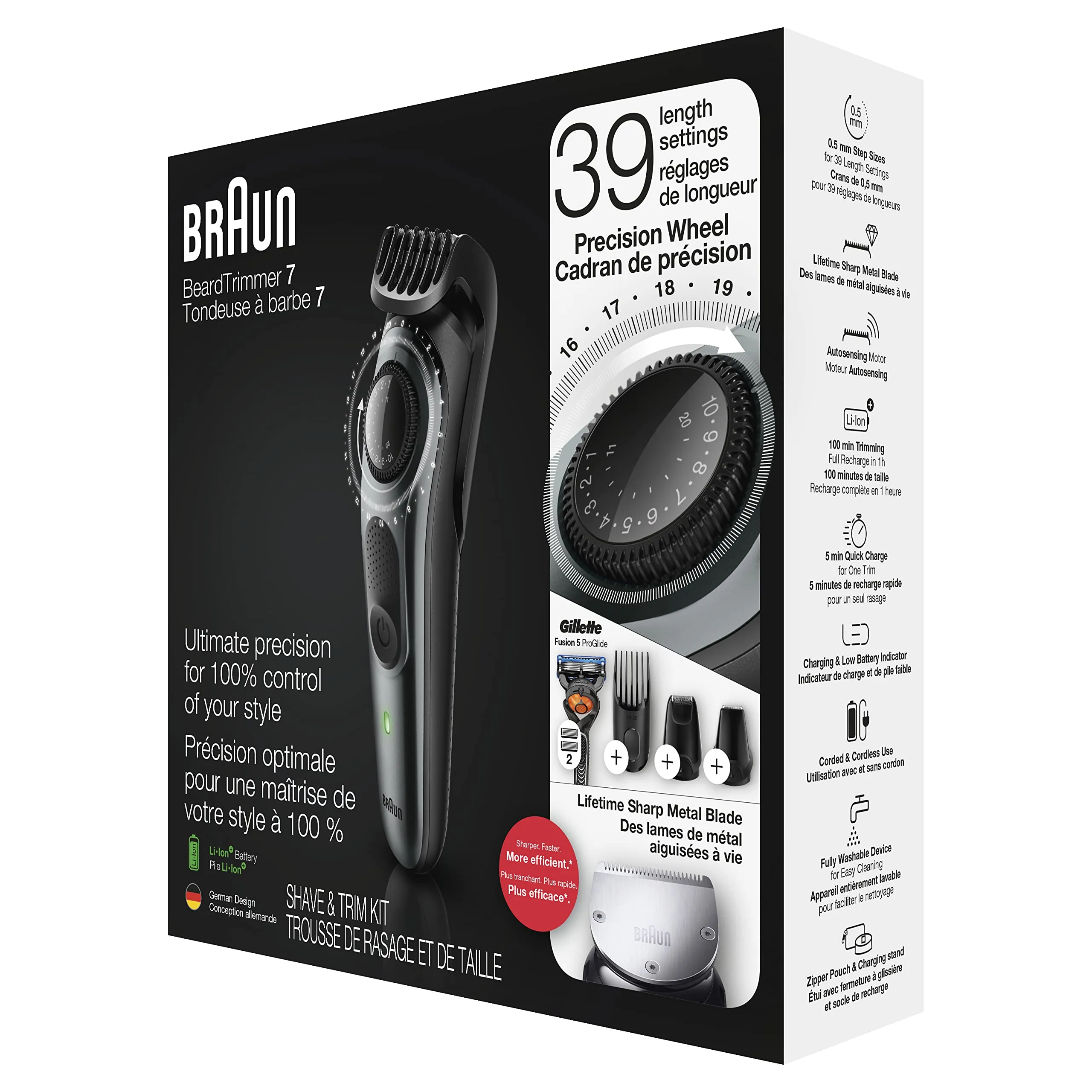 Braun Beard Detail Trimmer & Mini Foil Shaver Cordless Rechargeable 10 Piece Set