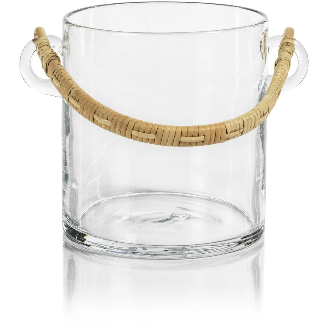 Budva Glass Ice Bucket / Wine Cooler with Rattan Handle